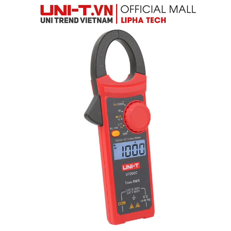 Ampe kìm điện tử UNI-T UT206C (AC 1000A, 600V, TrueRMS, VFD) chính hãng Ampe kìm điện tử UNI-T UT206C (AC 1000A, 600V, TrueRMS, VFD) chính hãng