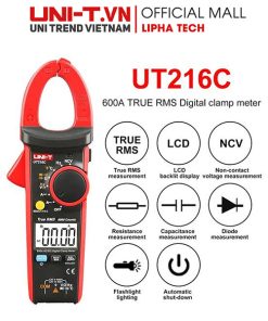 Ampe kìm điện tử UNI-T UT216C (AC/DC 600A, TrueRMS, 1000℃)